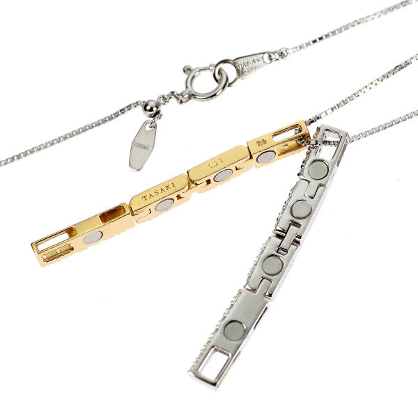 田崎真珠 K18YG/WG ダイヤモンド ペンダントネックレス 0.44ct 磁石付 クロス＆バー