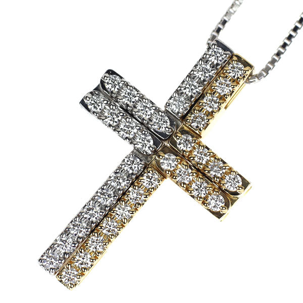田崎真珠 K18YG/WG ダイヤモンド ペンダントネックレス 0.44ct 磁石付 クロス＆バー
