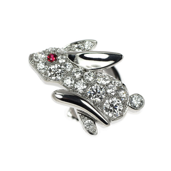 CHAR / チャー Pt950 ダイヤモンド ルビー ブローチ 0.61ct 0.01ct ウサギ アニマル 《セルビー銀座店》【中古】