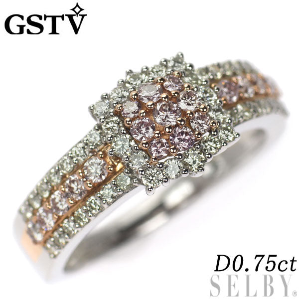 希少 GSTV K18PG/Pt950 天然ピンク/カラーレス ダイヤモンド リング 0.75ct