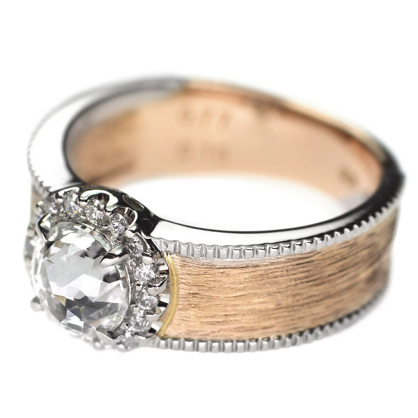 Pt900/K18PG ローズカット ダイヤモンド  リング 0.77ct D0.15ct