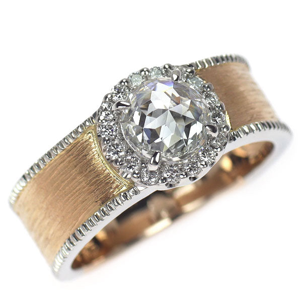 Pt900/K18PG ローズカット ダイヤモンド  リング 0.77ct D0.15ct