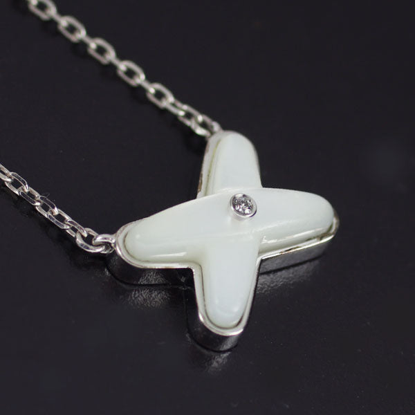 Chaumet K18WG Shell Diamond Pendant Necklace Jeu de Lien