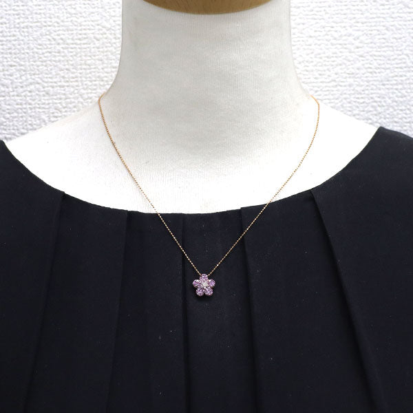 K18PG ピンクサファイア ダイヤモンド ペンダントネックレス 1.11ct D0.07ct フラワー ミステリーセッティング