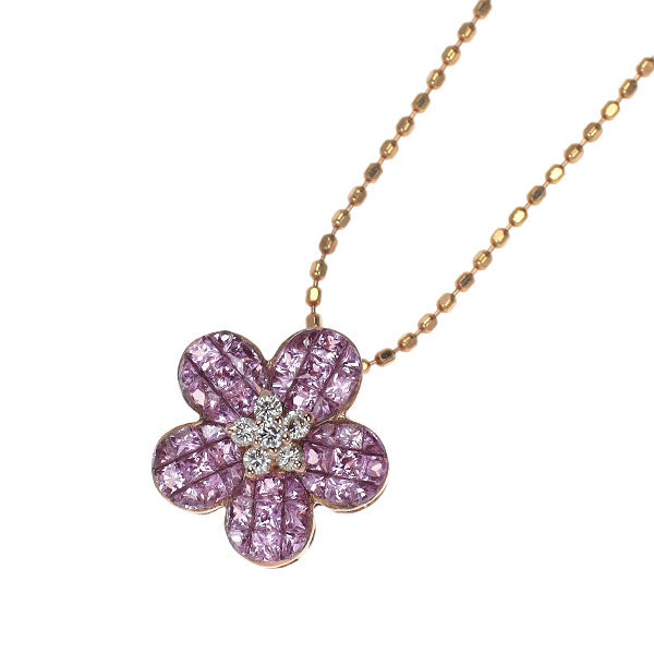 K18PG ピンクサファイア ダイヤモンド ペンダントネックレス 1.11ct D0.07ct フラワー ミステリーセッティング