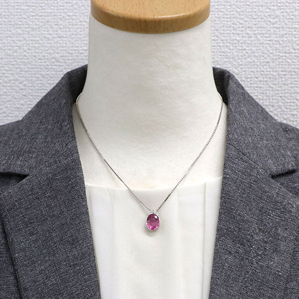 Pt900/ Pt850 ピンクトルマリン ダイヤモンド ペンダントネックレス 3.68ct D0.25ct