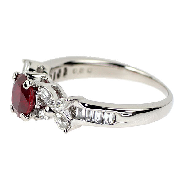 Pt900 ビルマ/ミャンマー産 ピジョンブラッドルビー ダイヤモンド リング 0.80ct D0.49ct