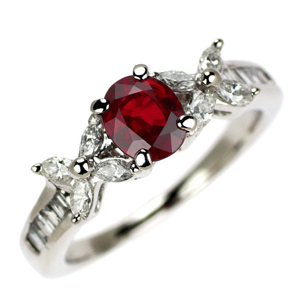 Pt900 ビルマ/ミャンマー産 ピジョンブラッドルビー ダイヤモンド リング 0.80ct D0.49ct