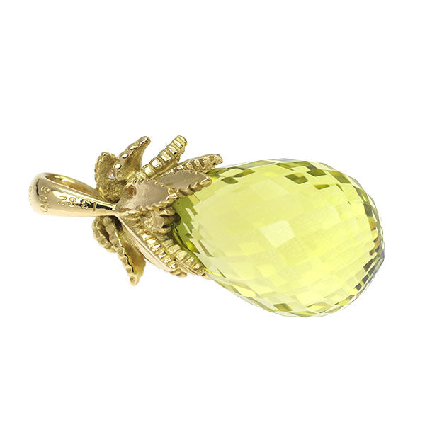 K18YG レモンクオーツ ダイヤモンド ペンダントトップ 13.82ct D0.08ct 植物