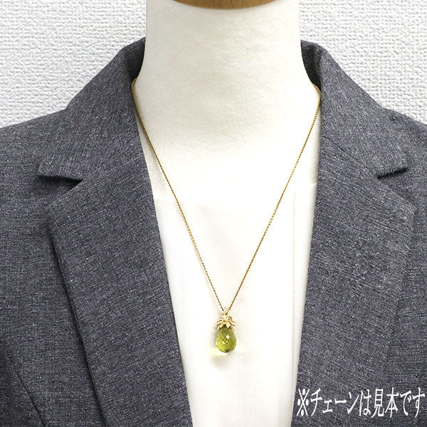 K18YG レモンクオーツ ダイヤモンド ペンダントトップ 13.82ct D0.08ct 植物