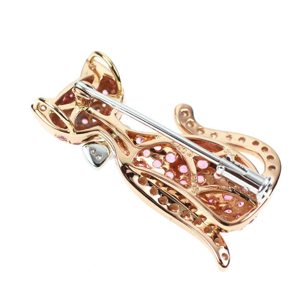 K18WG/PG ピンクサファイア ダイヤモンド ブローチ兼ペンダントトップ  1.18ct D0.37ct 猫