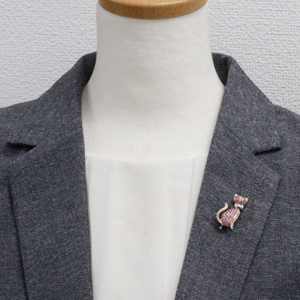 K18WG/PG ピンクサファイア ダイヤモンド ブローチ兼ペンダントトップ  1.18ct D0.37ct 猫