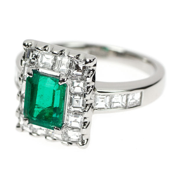 Pt900 コロンビア産 (F1) エメラルド ダイヤモンド リング 1.29ct D1.41ct