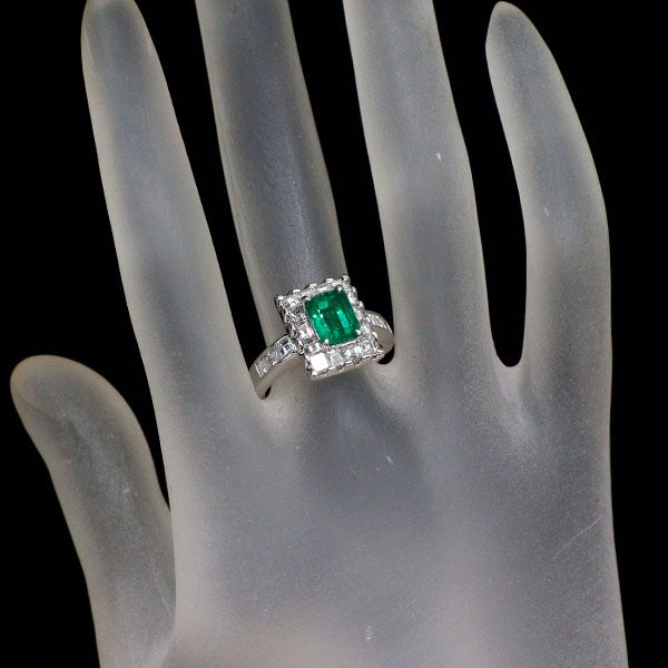 Pt900 コロンビア産 (F1) エメラルド ダイヤモンド リング 1.29ct D1.41ct