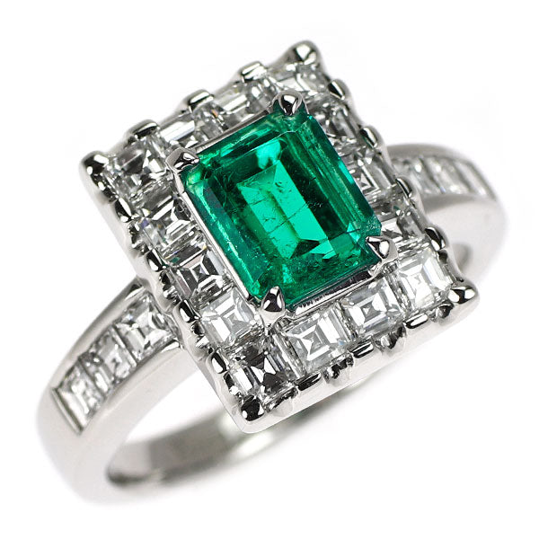Pt900 コロンビア産 (F1) エメラルド ダイヤモンド リング 1.29ct D1.41ct