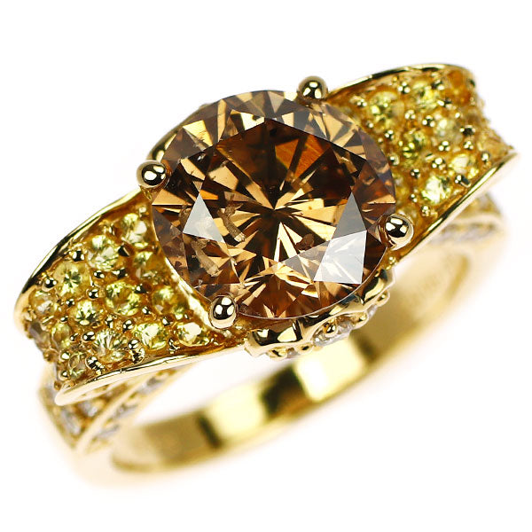 K18YG LDH ダイヤモンド イエローサファイア リング 3.65ct YS0.52ct D0.64ct