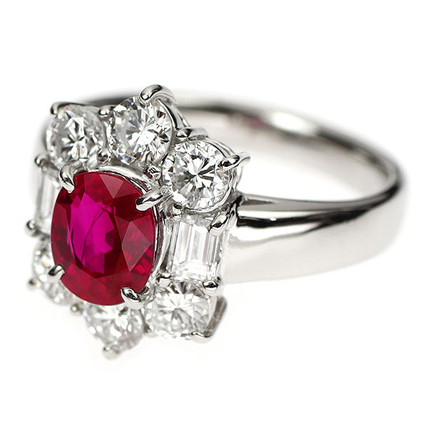Pt900 ビルマ/ミャンマー産 ルビー ダイヤモンド リング 1.34ct D1.27ct