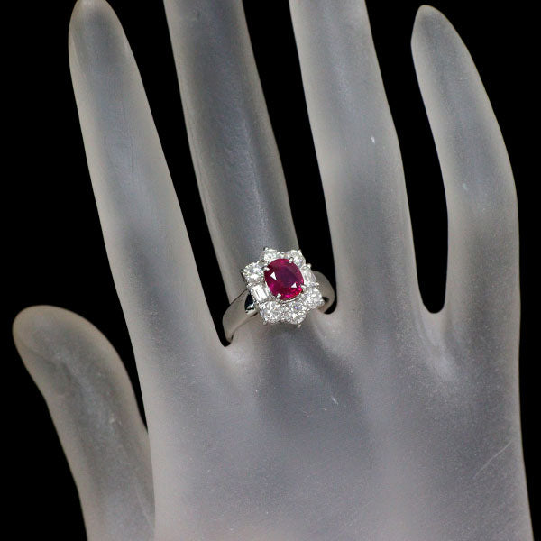 Pt900 ビルマ/ミャンマー産 ルビー ダイヤモンド リング 1.34ct D1.27ct