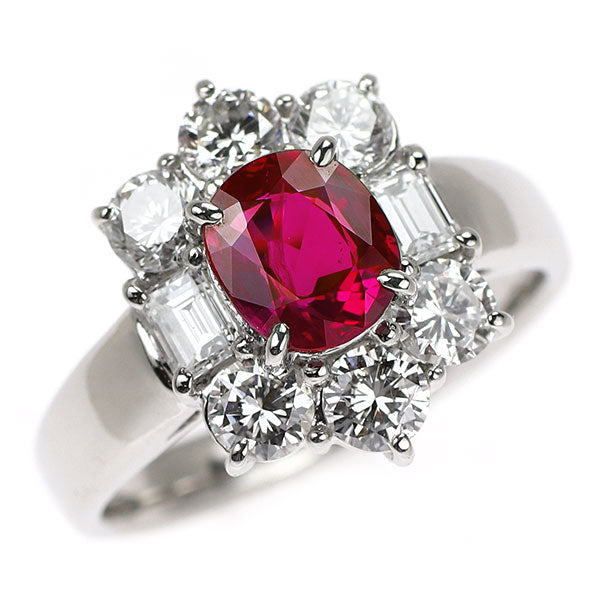 Pt900 ビルマ/ミャンマー産 ルビー ダイヤモンド リング 1.34ct D1.27ct