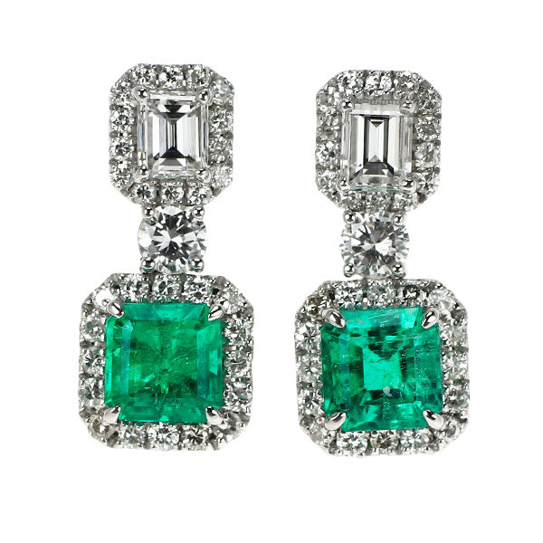 Pt900 エメラルド ダイヤモンド ピアス 1.82ct D1.43ct