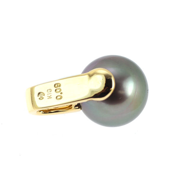田崎真珠 K18YG 黒蝶真珠 ダイヤモンド ペンダントトップ 径約11.7mm D0.09ct