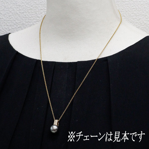田崎真珠 K18YG 黒蝶真珠 ダイヤモンド ペンダントトップ 径約11.7mm D0.09ct