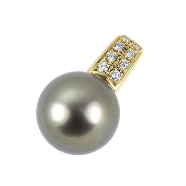 田崎真珠 K18YG 黒蝶真珠 ダイヤモンド ペンダントトップ 径約11.7mm D0.09ct