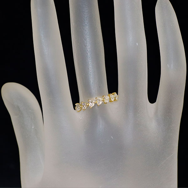 新品 K18YG ハートシェイプ ダイヤモンド リング 0.62ct 【エスコレ】 ハーフエタニティ