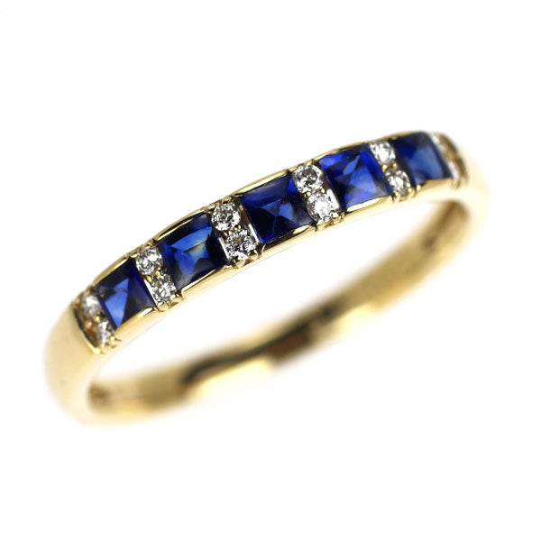新品 K18YG サファイア ダイヤモンド リング 0.49ct D0.07ct【エスコレ】