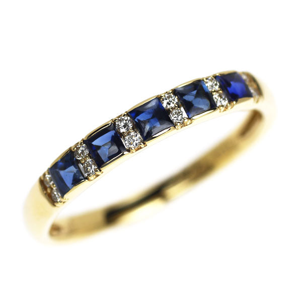 新品 K18YG サファイア ダイヤモンド リング 0.49ct D0.07ct【エスコレ】