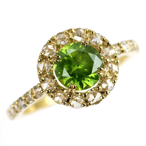 新品 K18YG ロシア産 デマントイドガーネット ローズカットダイヤモンド リング 1.20ct D0.33ct 【エスコレ】希少