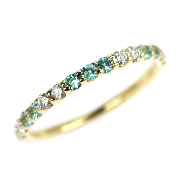 K18YG パライバ トルマリン ダイヤモンド リング 0.17ct D0.19ct ハーフエタニティ