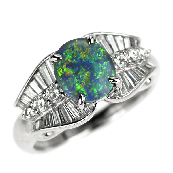 Pt900 ブラック オパール ダイヤモンド リング 0.67ct D0.60ct