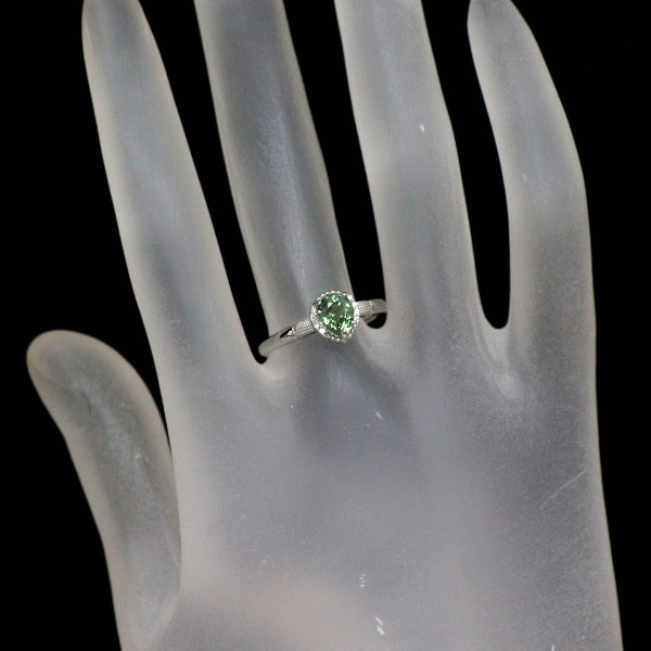 Pt900 ペアシェイプカット グリーン サファイア ダイヤモンド リング 1.03ct D0.03ct