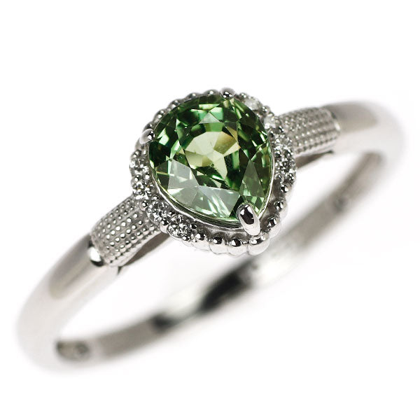 Pt900 ペアシェイプカット グリーン サファイア ダイヤモンド リング 1.03ct D0.03ct