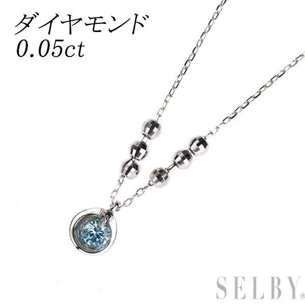 K10WG トリートブルー ダイヤモンド ペンダントネックレス 0.05ct