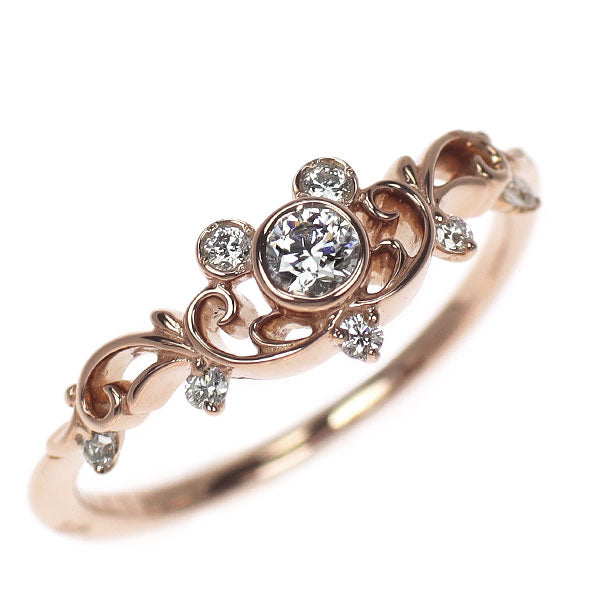ケイウノ/ディズニー K18PG ダイヤモンド リング 0.178ct ハッピーティアラ