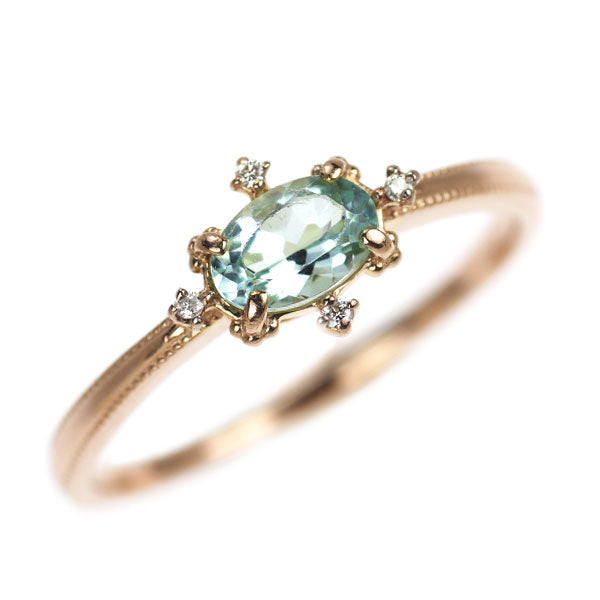 ビズー/BIZOUX K18PG アクアマリン ダイヤモンド リング 0.37ct D0.02ct