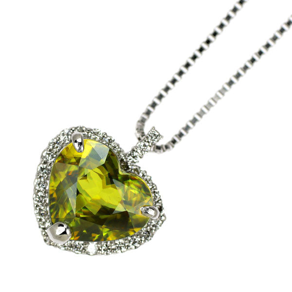 Pt900/Pt850 ハートシェイプ スフェーン ダイヤモンド ペンダントネックレス 2.66ct D0.18ct
