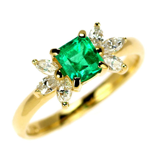 伊勢丹 K18YG エメラルド ダイヤモンド リング 0.47ct D0.25ct