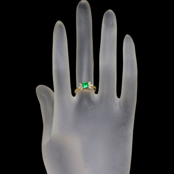 伊勢丹 K18YG エメラルド ダイヤモンド リング 0.47ct D0.25ct