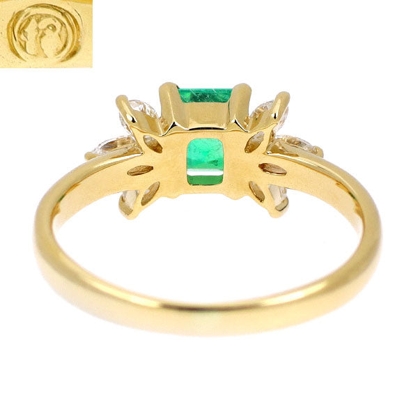 伊勢丹 K18YG エメラルド ダイヤモンド リング 0.47ct D0.25ct