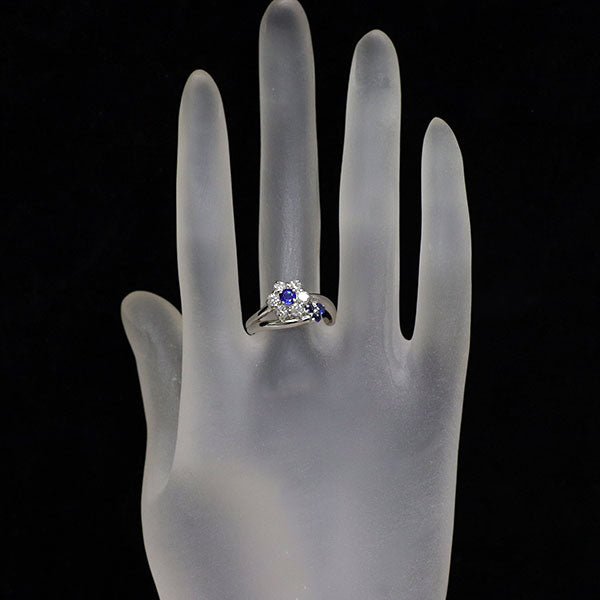 Pt900 サファイア ダイヤモンド リング 0.50ct D0.54ct フラワー