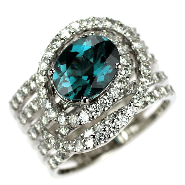 Pt900 インディゴライト トルマリン ダイヤモンド リング 1.61ct D1.48ct