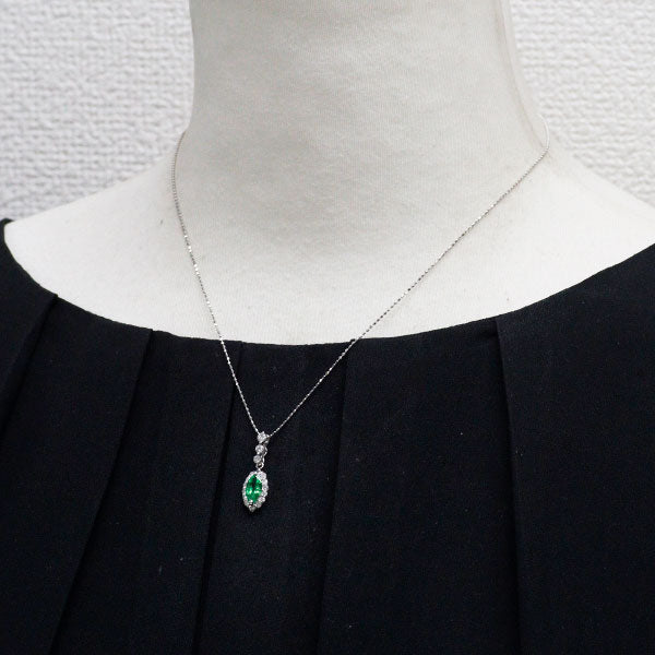 K18WG グリーンガーネット ダイヤモンド ペンダントネックレス 0.74ct D0.35ct