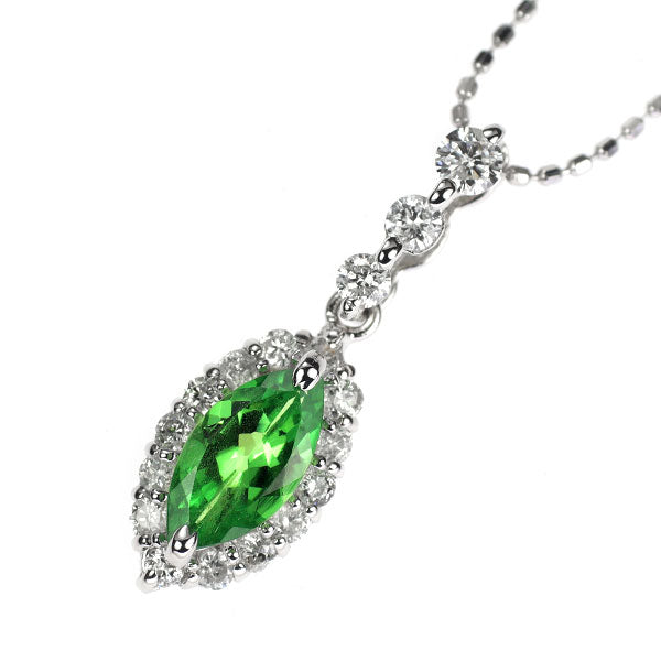 K18WG グリーンガーネット ダイヤモンド ペンダントネックレス 0.74ct D0.35ct