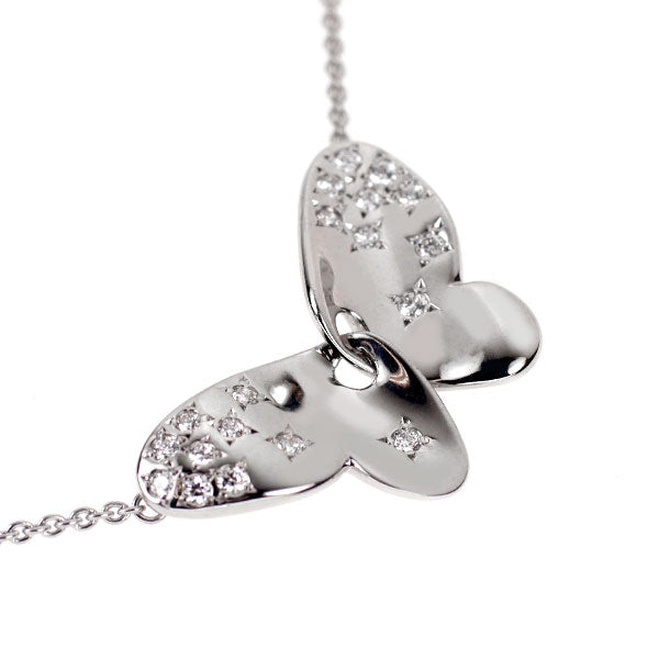 ミキモト K18WG ダイヤモンド ペンダントネックレス 0.20ct 蝶