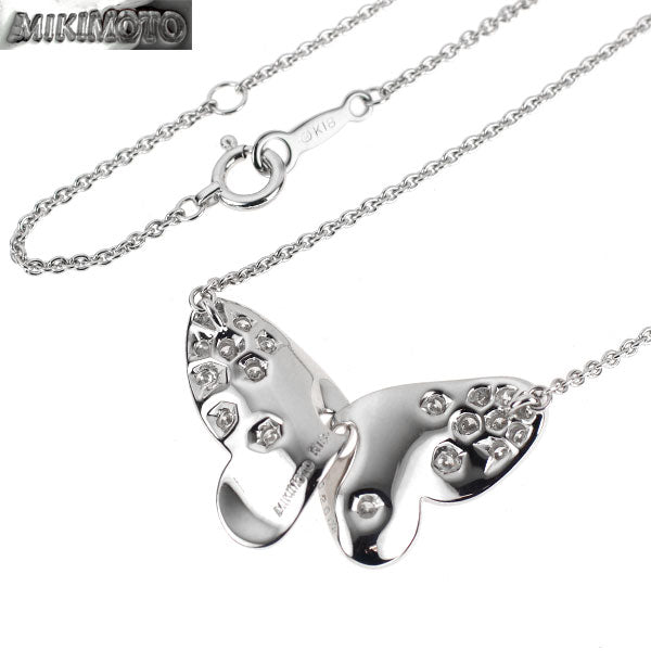 ミキモト K18WG ダイヤモンド ペンダントネックレス 0.20ct 蝶