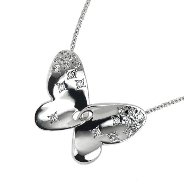 ミキモト K18WG ダイヤモンド ペンダントネックレス 0.20ct 蝶