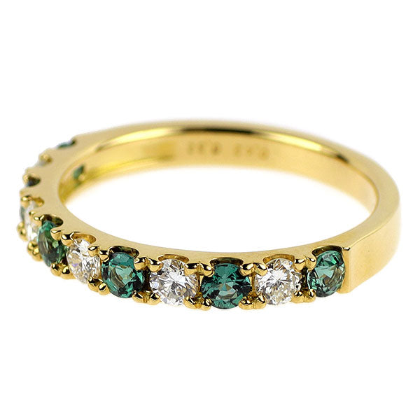 新品 希少 K18YG ブラジル産 アレキサンドライト ダイヤモンド リング 0.43ct D0.32ct 【エスコレ】 ハーフエタニティ